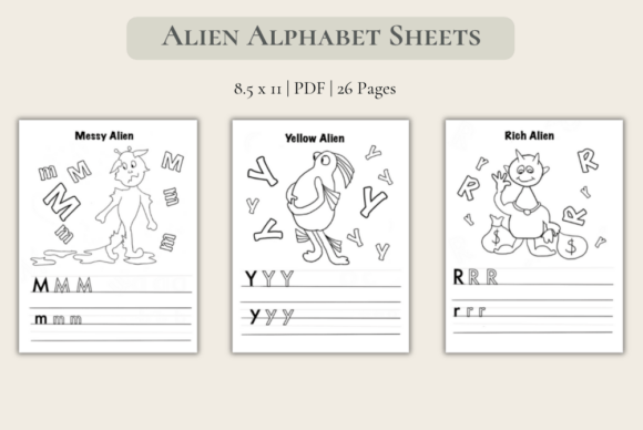 Unlocking Creativity and Learning with Alien Alphabet ABC Activity Sheets X26